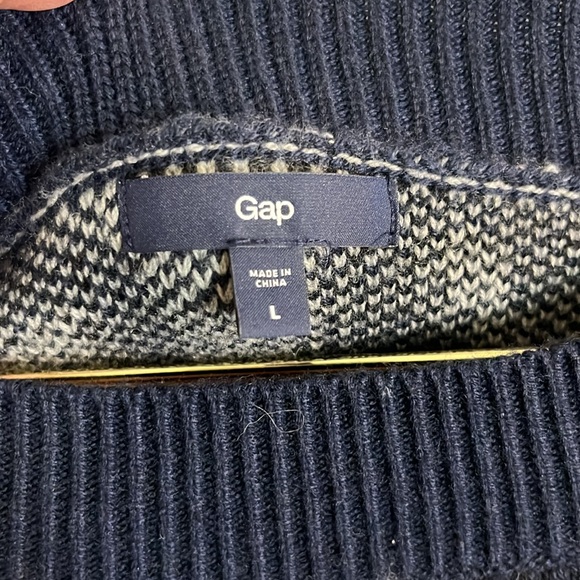 GAP Boat Neck Cheetah Print Sweater Gray & Blue Sz Lg Nylon Wool Acrylic - Picture 2 of 5